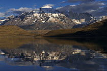 Mountains reflected in Pehoe Lake, Paine Massif, Torres del Paine National Park, Patagonia, Chile