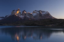 Mountain range and Pehoe Lake, Paine Massif, Torres del Paine National Park, Patagonia, Chile
