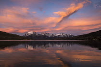 Mountains and Pehoe Lake at sunset, Paine Massif, Torres del Paine National Park, Patagonia, Chile