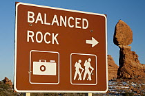 Sign indicating rock formation, Balanced Rock, Arches National Park, Utah