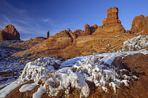 Sandstone formations after winter storm, Arches national Park, Utah