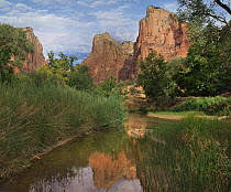 Rock formations, Virgin River, Court of the Patriarchs, Zion National Park, Utah