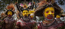 Men in ritual make-up and traditional clothing during a sing-sing, Goroka Show, Goroka, Eastern Highlands, Papua New Guinea