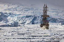 Tourist ship Europa in heavy pack ice, Penola Strait, Antarctic Peninsula, Antarctica