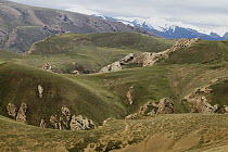 Canyons and snow-capped mountains, Pikertyk, Tien Shan Mountains, eastern Kyrgyzstan