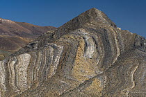Butte showing sedimentary layers, Death Valley National Park, California