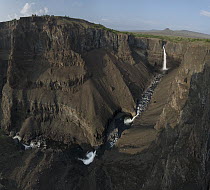 Waterfalls in deep canyon in plateau, Putorana Plateau, Siberia, Russia