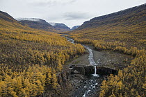 River with waterfall in taiga, Putoransky State Nature Reserve, Putorana Plateau, Siberia, Russia