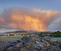 Giant cumulonimbius cloud and rainbow, Sierra Grande, near Capulin, New Mexico