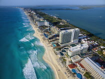 Hotels lining beach, Cancun, Mexico