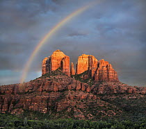 Rainbow over rock formation, Cathedral Rock, Coconino National Forest, Arizona