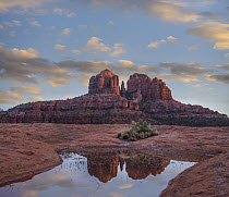 Cathedral Rock formation reflected in pool, Coconino National Forest, near Sedona, Arizona