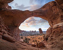 The Windows Section from Double Arch at sunrise, Arches National Park, Utah