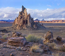 Church Rock, volcanic neck formation with view into Monument Valley, Arizona