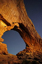 Sandstone arch at night, Arches National Park, Utah