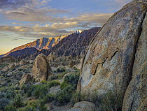 Boulders and mountain range, Temblor Range, Carrizo Plain National Monument, California
