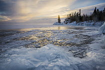 Skim ice in negative thirty degree fahrenheit at sunrise, Lake Superior, Grand Portage National Monument, Minnesota