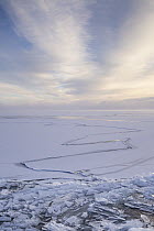Skim ice in negative thirty degree fahrenheit at sunrise, Lake Superior, Grand Portage National Monument, Minnesota