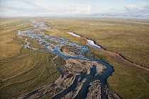 Aerial of coastal plain, which is the calving and nursing grounds of Porcupine caribou herd and is threatened by potential oil and gas development, Arctic National Wildlife Refuge, Alaska
