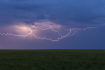 Lightning strikes over steppe, eastern Mongolia