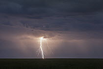 Lightning strike over steppe, eastern Mongolia