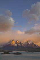 Granite peaks in spring, Lake Pehoe, Torres del Paine, Torres del Paine National Park, Patagonia, Chile