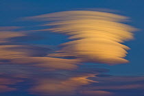 Lenticular clouds at sunset in spring, Patagonia, Argentina