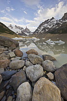 Peaks above lake, Torre Lake, Cerro Torre, Los Glaciares National Park, Patagonia, Argentina