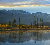 Syncline Ridge and Miette Range from Jasper Lake, Jasper National Park, Alberta, Canada
