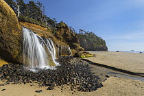 Hug Point Falls at low tide in spring, Hug Point State Recreation Site, Oregon