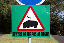 Hippo warning sign, iSimangaliso Wetland Park, KwaZulu-Natal, South Africa
