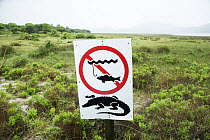 Crocodile warning sign, iSimangaliso Wetland Park, KwaZulu-Natal, South Africa