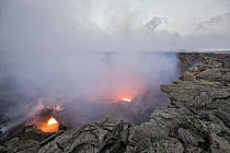 Volcanic crater with lava and smoke, Erta Ale, Danakil Depression, Ethiopia