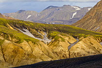 Rhyolite mountains with deep ravines, Landmannalaugar, Fjallabak Nature Reserve, Iceland