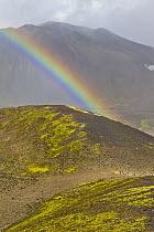 Rainbow above lava fields, Snaefellsjoekull National Park, Snaefellsnes Peninsula, Iceland