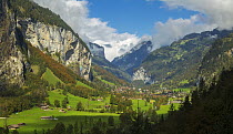 Village in mountain valley, Lauterbrunnen, Switzerland