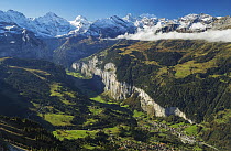 Village in mountain valley, Lauterbrunnen, Switzerland