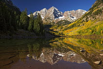 Mountains reflected in lake, Maroon Bells, Aspen, Colorado