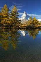 Mountain reflected in lake, Matterhorn, Grindjisee, Zermatt, Switzerland