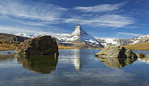 Mountain reflected in lake, Matterhorn, Stellisee, Zermatt, Switzerland