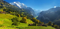 Huts in valley with mountains, Lauterbrunnen, Switzerland