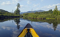 Canoe on river in summer, Hudson River, Hudson Gorge Wilderness, New York