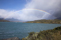 Rainbow over lake, Lake Pehoe, Torres del Paine National Park, Chile