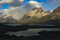 Mountain range and lake, Cordillera Paine, Torres del Paine National Park, Chile