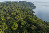Mountains along lake with choco rainforest, Utria National Park, Colombia