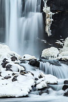 Waterfall in winter, Oxararfoss Waterfall, Thingvellir National Park, Iceland