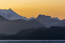 Coastal mountains at sunset, Glacier Bay National Park, Alaska