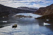 Ship near glacier, Scoresby Sound, Greenland
