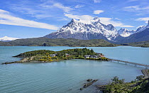 Lake and mountains, Lake Pehoe, Cuernos del Paine, Torres del Paine National Park, Patagonia, Chile