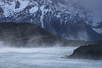 Lake during winter storm, Lake Pehoe, Torres del Paine National Park, Patagonia, Chile
